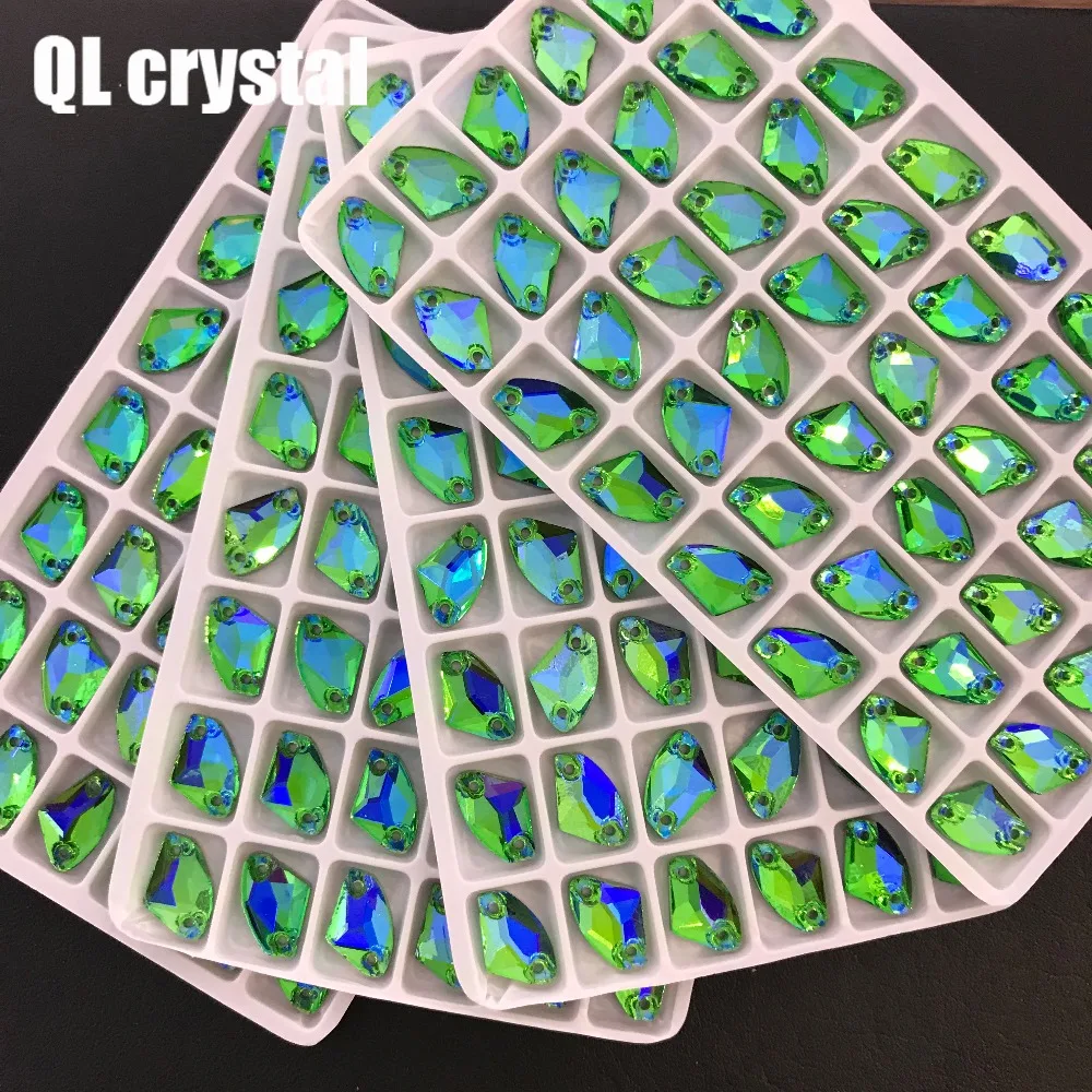 QL Crystal AB Color  9x14mm Galactic AX Sew on Crystal Rhinestone Flatback Glass crystal sew on for Wedding dress clothing