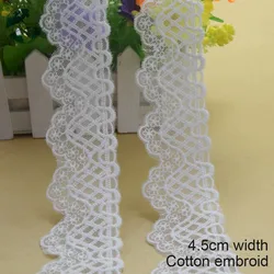 4.5cm White Cotton Embroidery Lace French Ribbon Fabric Guipure Diy Trims Warp Knitting Sewing Wedding Dress Accessories#2948