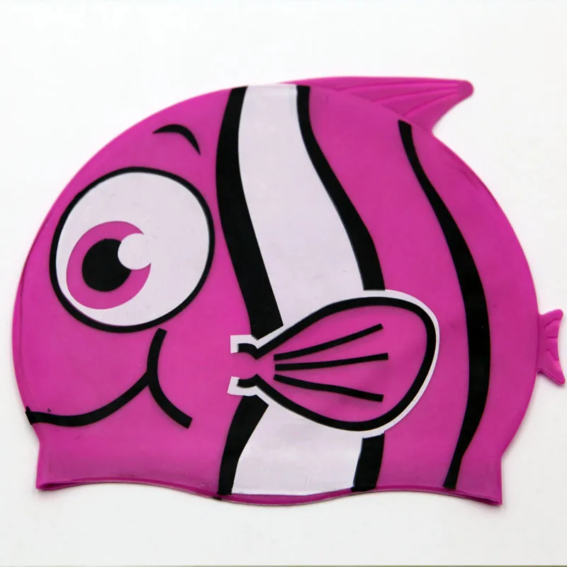 2pcs pack Child swimming cap print silica gel swim cap waterproof ear small fish swimming cap (2pcs/pack-random color)