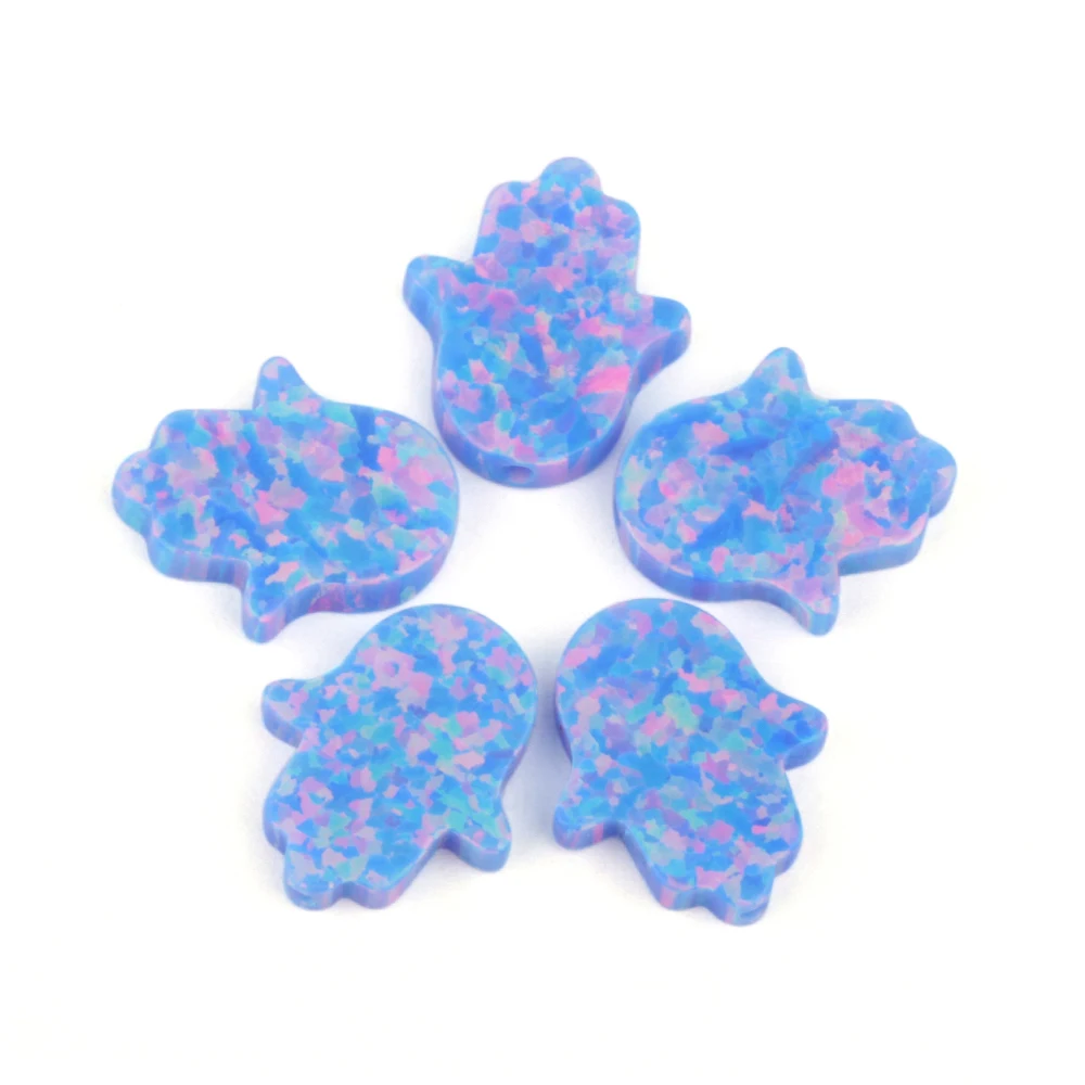 

Free Shipping Blue Pink Hand Hamsa Stone 11x13mm Across Hole Synthetic OP74 Opal Gems For DIY Jewelry