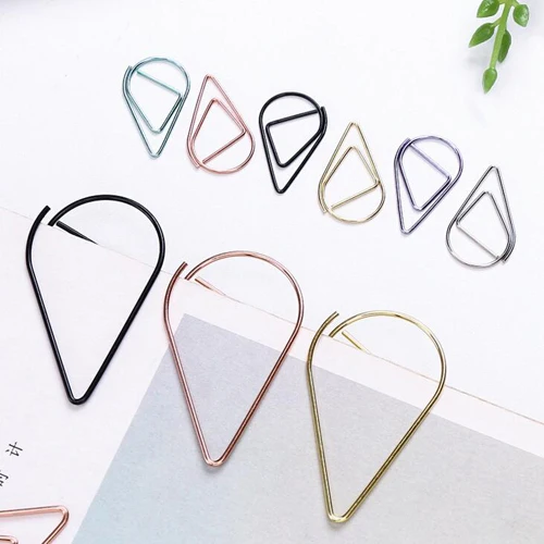 24pcs/lot Cute Colored Water-drop Shaped Metal Clips Metal Bookmark Stationery School Memo Clip Office Supplies (tt-3023)