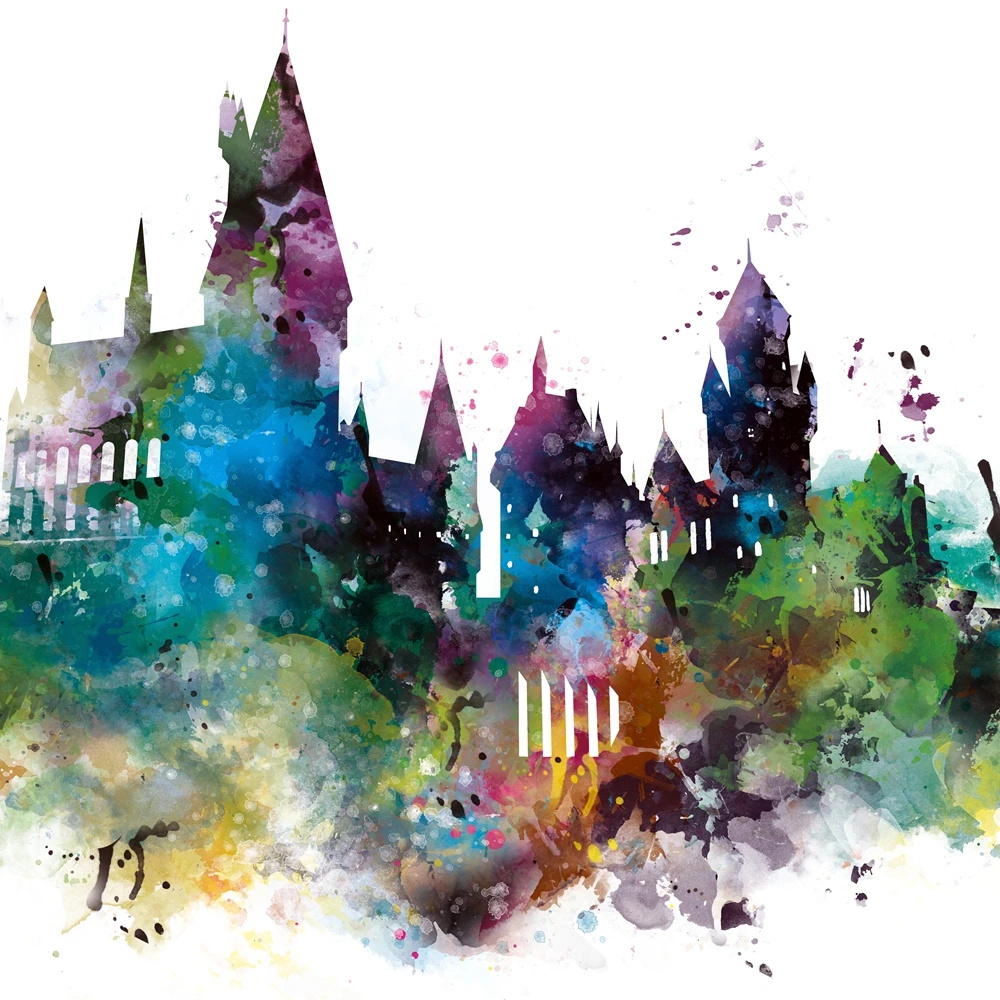 Watercolor Castle Art Canvas Painting Wall Picture , Harry Canvas Prints Watercolor Castle Poster Kids Room Decor