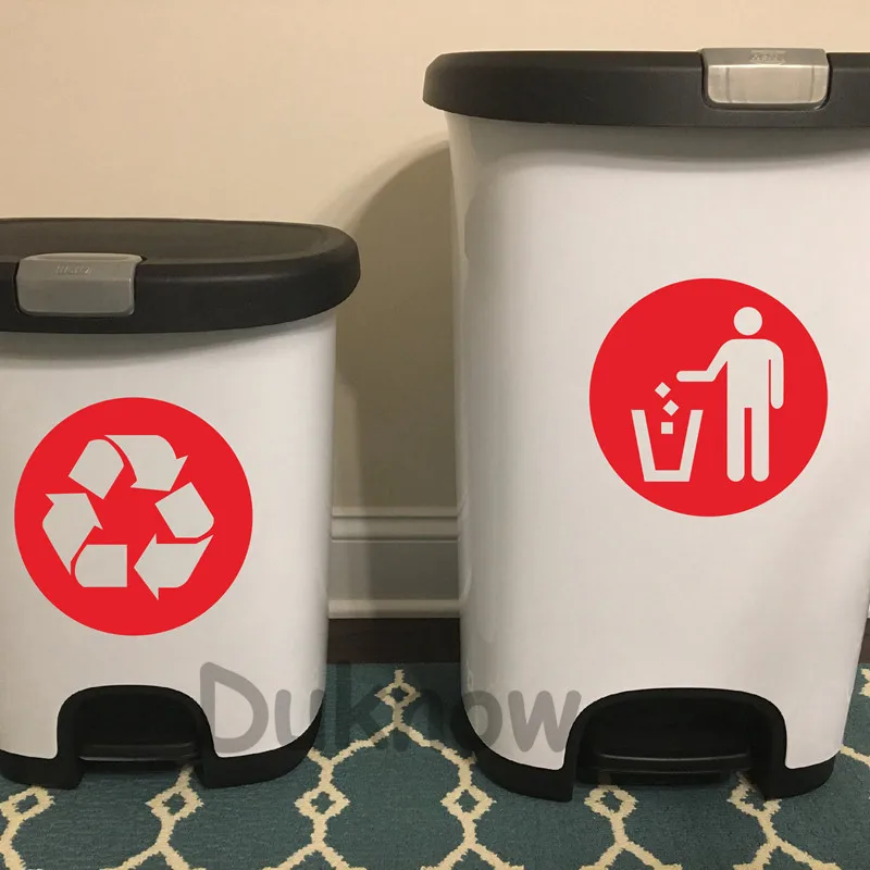 Trash Can Decor Classification Sign Vinyl Art Decal Sticker , Recycle Bin And General Waste Logo Art Decals Home Decoration