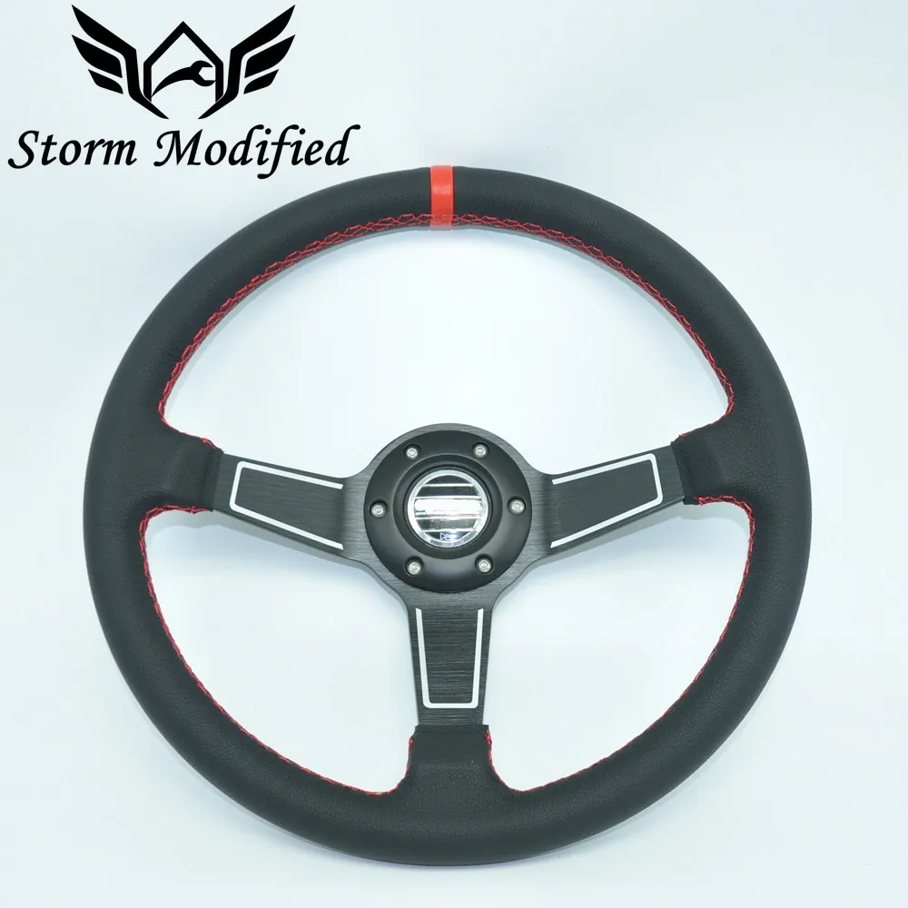 

SuTong High Quality 14'' 350mm Black Real Leather ND Rally Tuning Drift SPCO Racing Steering Wheel 5159BK