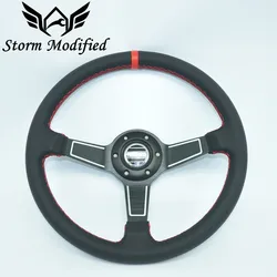 SuTong  High Quality 14'' 350mm Black Real Leather ND Rally Tuning Drift SPCO Racing Steering Wheel 5159BK