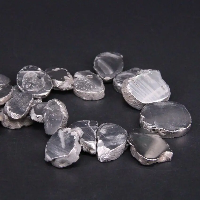 Approx26PCS/strand Top Drilled Silvers Titanium Raw Agates Freeform Slab Slice Bead,Gem Stone Nugget Pendants For Jewelry Making