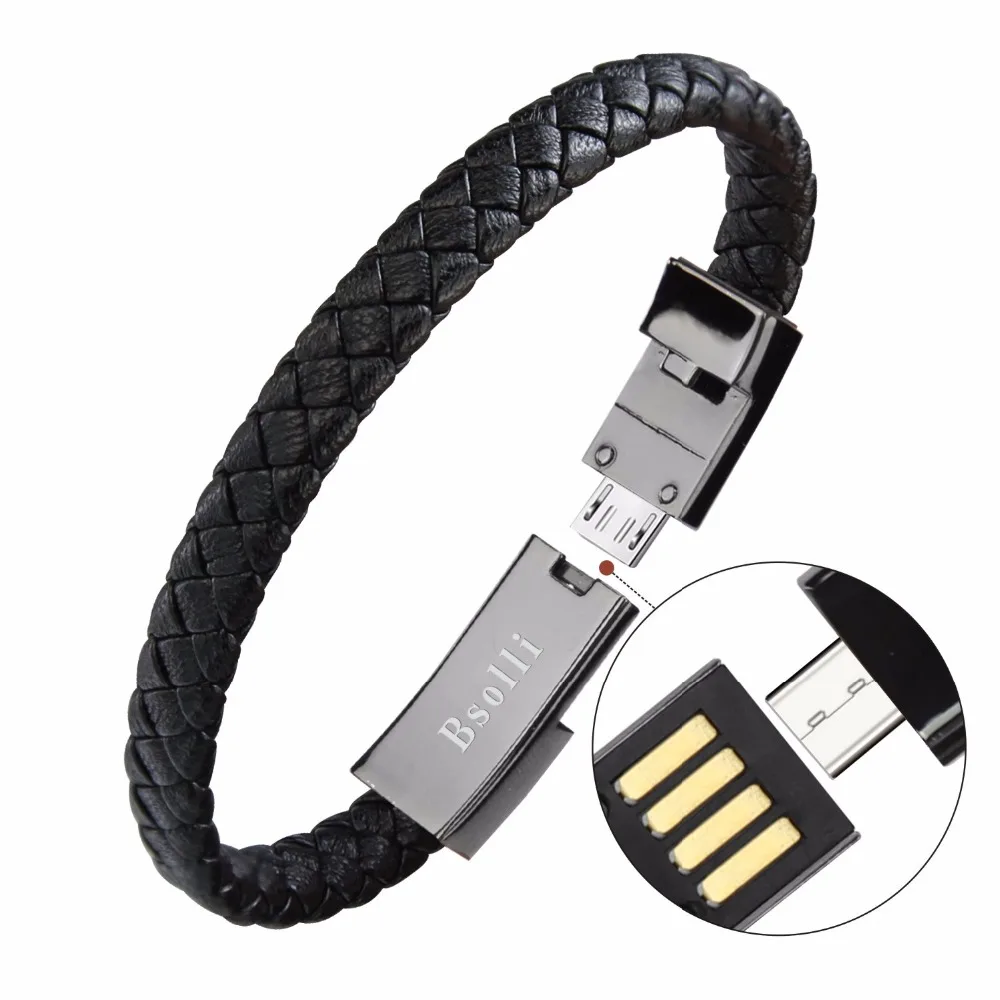 2pcs Leather Sports bracelet usb cable data line wire phone charger Couple gift for Lovers fast charging iphone X 7 8 samsung S8