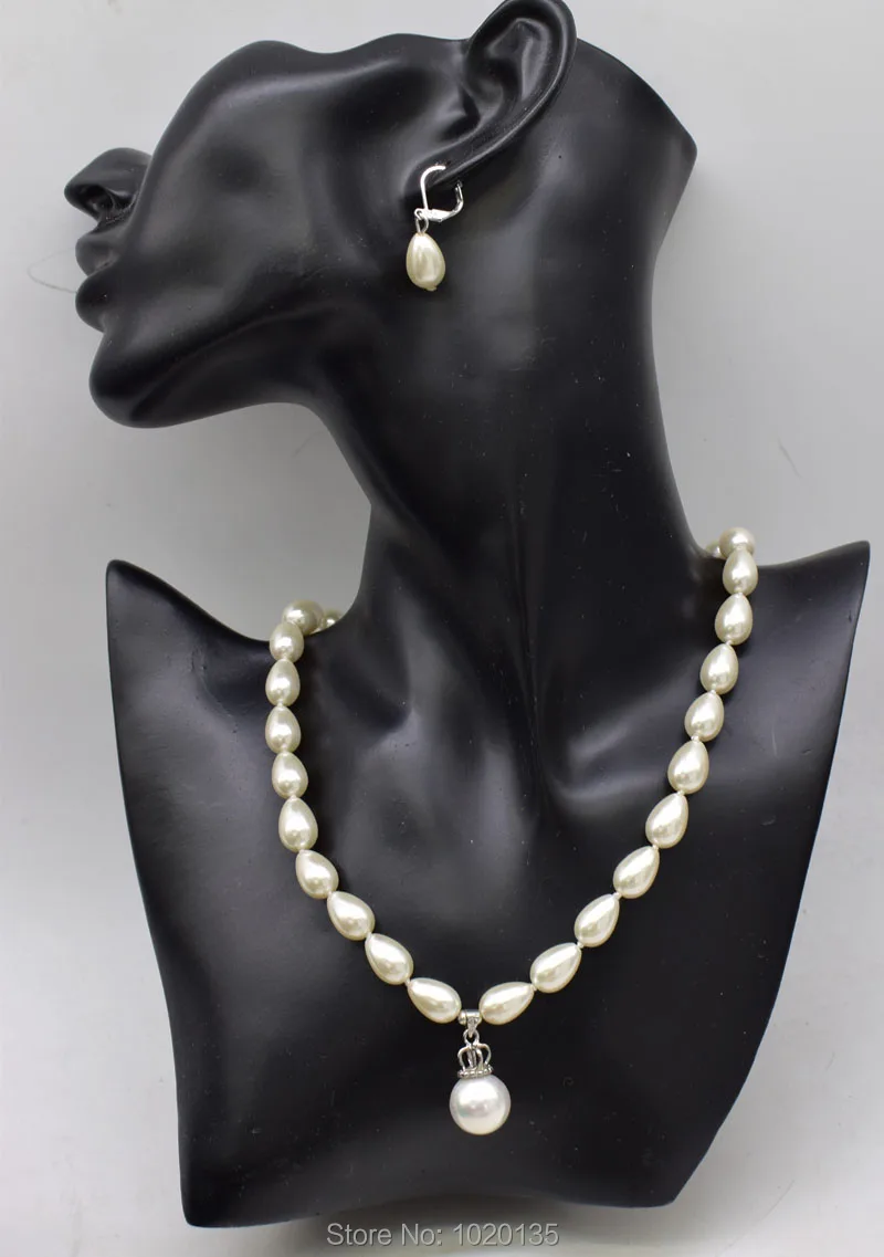 

one set sea shell drop white/gray/black 8*12mm pendant necklace earrings wholesale nature beads FPPJ