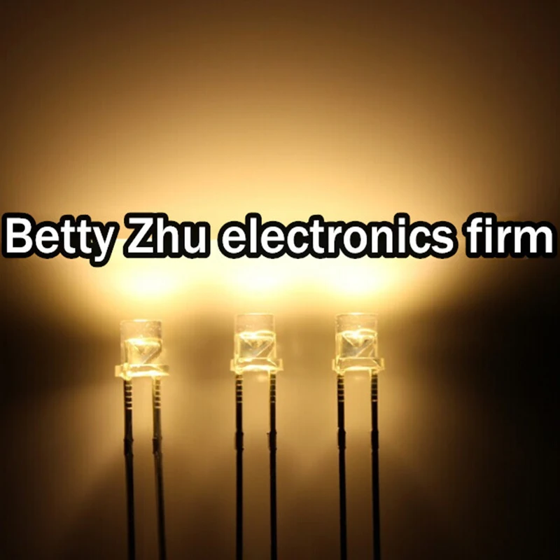 100PCS/LOT F3 / 3mm flat head with side long-legged Transparent shell warm white 3000-3200K line LED light-emitting diode