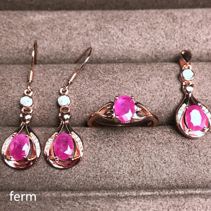 

KJJEAXCMY exquisite jewelry 925 pure silver inlaid natural ruby ladies rings Pendant Earrings 4 sets