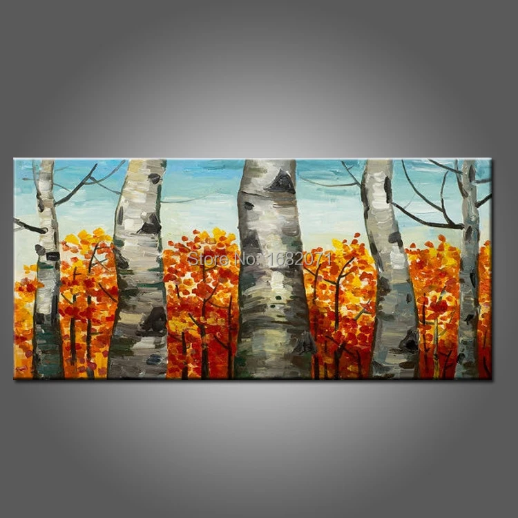 

Hand Painted High Quality Autumn Trees Oil Painting On Canvas Handmade Fall Orange Tree On Canvas For Drawing Room Oil Painting