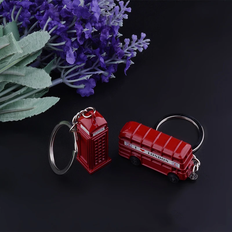 Fashion Metal Key Chain Double deck bus Pendants Car Key Holder phone booth Bag Charm Accessories New Keychain Gift K1707