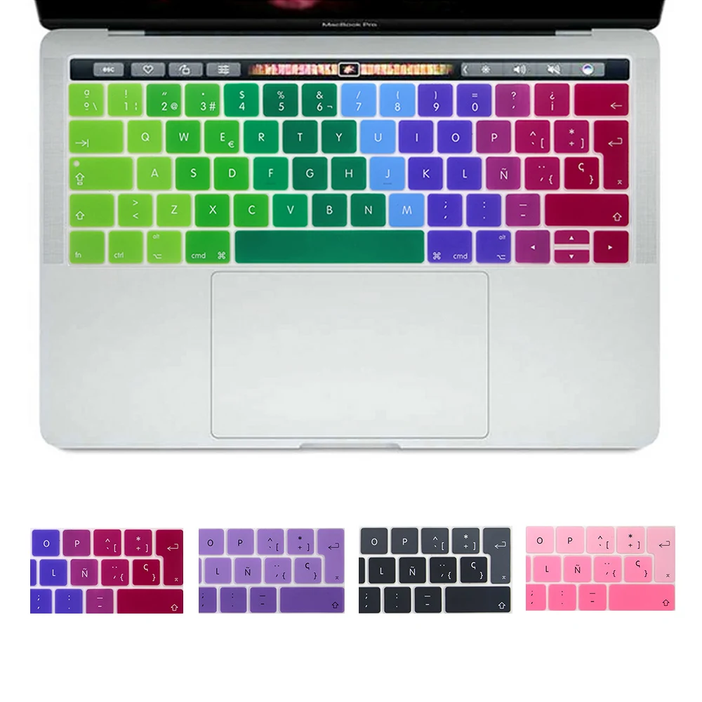 EU Layout Spanish Keyboard Cover For New Macbook Pro 13 15 inch with Touch Bar A1706 A1707 A1989 A1990 Silicone Protective Skin