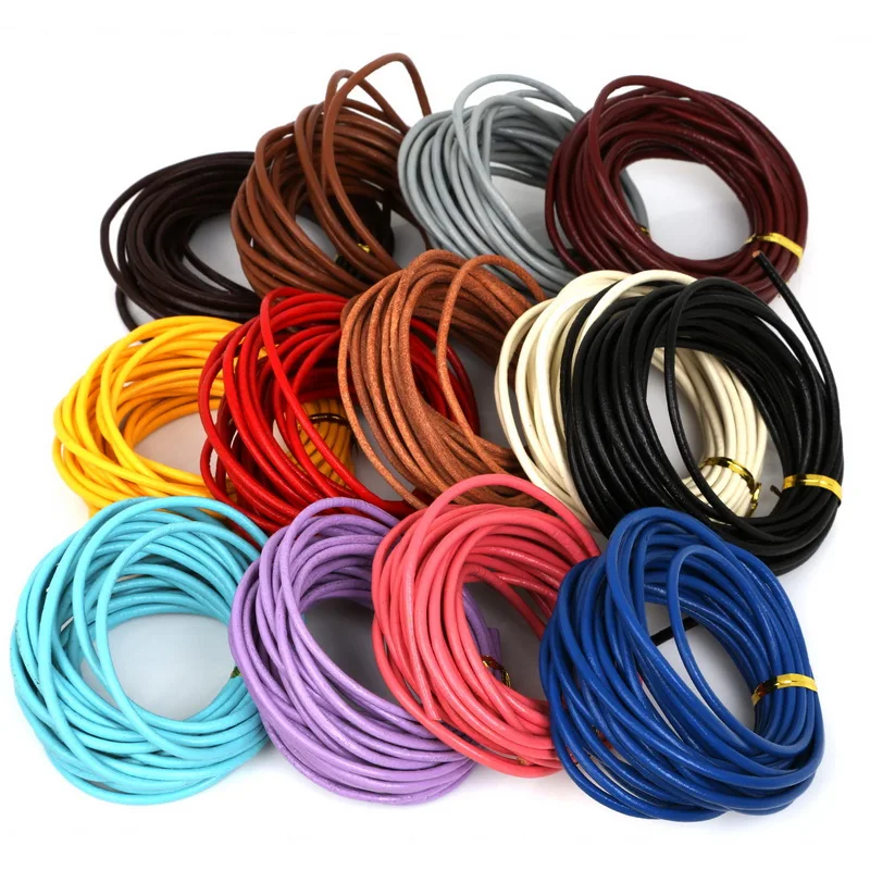 Hot Sale 3mm 13colors 5M Real Leather Rope String Cord Nature/Dark Brown/Black Beading Cords For Necklace DIY Jewelry Findings