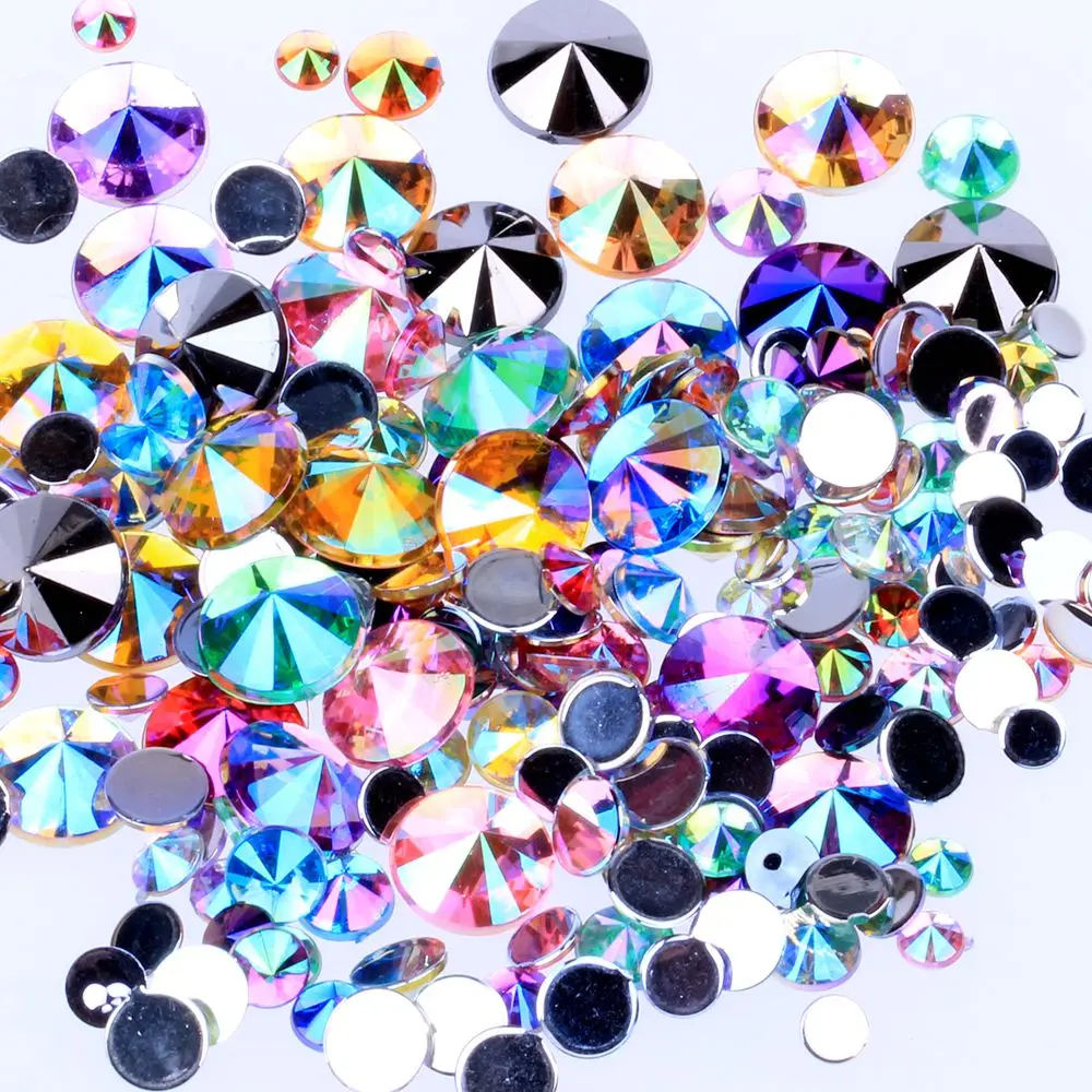 Mix Colors Acrylic Rhinestones 4mm 5mm 6mm 10mm And Mix Sizes Flatback Pointed Glue On Diamond DIY Backpack Nail Art Decorations