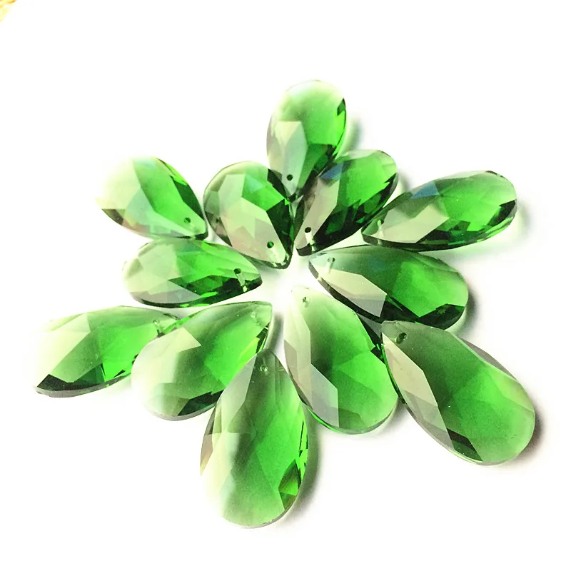 Top Quality 50pcs/lot 38mm Green Color Crystal Faceted Pear Pendant (Free rings) DIY Chandeliers Lamp Part Sun Catchers Prism