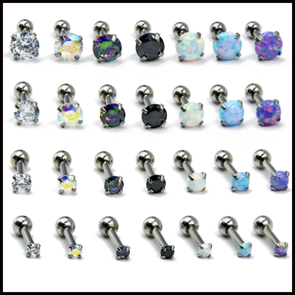 1PC 16g Surgical Steel Round Crystal Opal Ear Helix Tragus Top Upper Ear Earring Stud Labret Earrings Body Piercing Jewelry