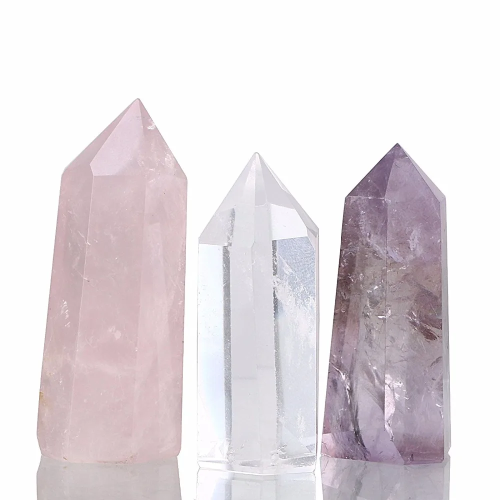 

Natural rose quartz& citrine &clear quartz obelisk crystal wand point healing