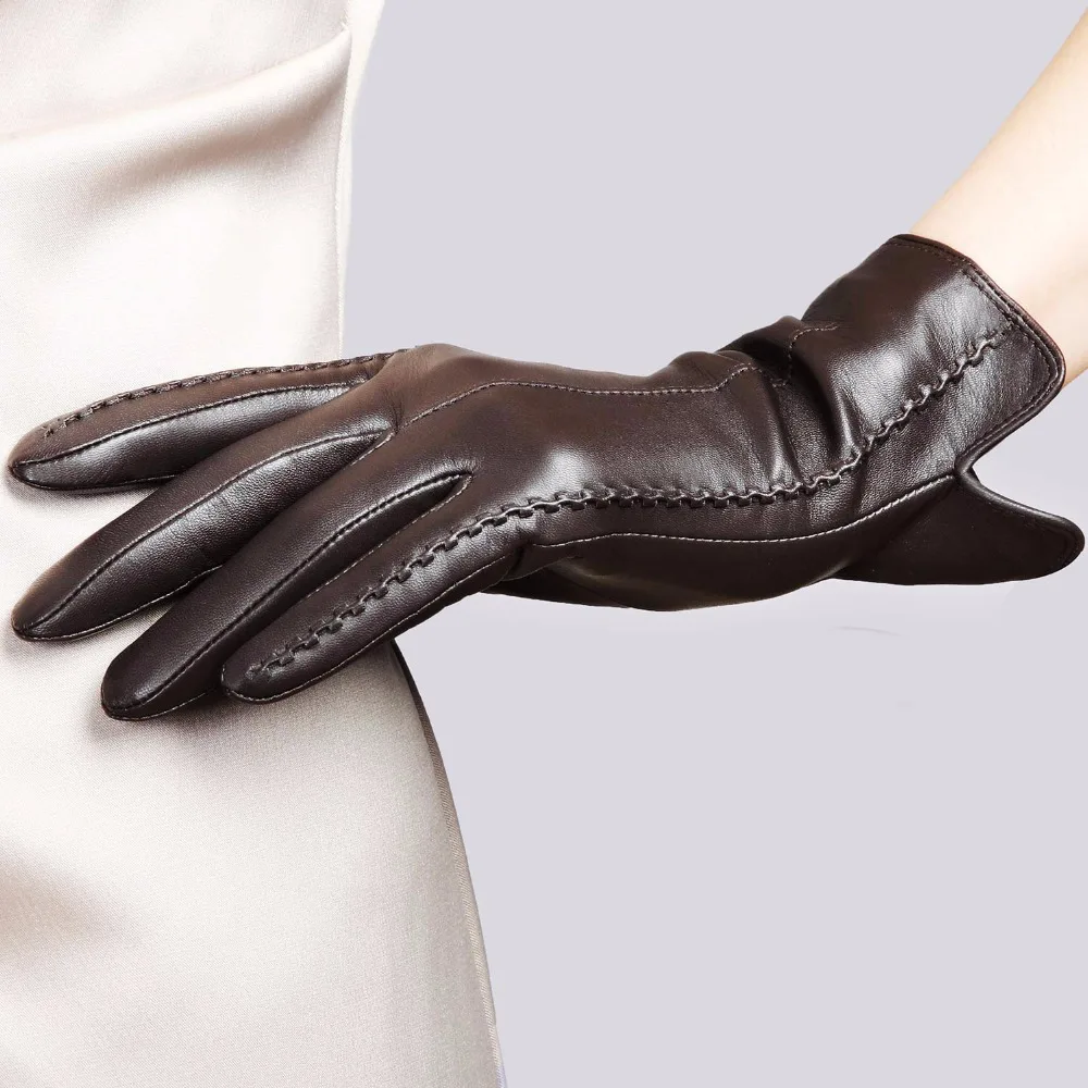 High Quality Elegant Women Genuine Leather Gloves Thin Silk Lining Goatskin Driving Gloves Hot Trend Female Glove L085NN