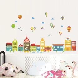Balloons White clouds city building wall stickers For kids rooms decals children bedroom kindergarten Decoration art wall Decals