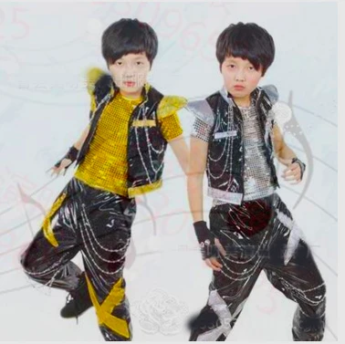 Boy\'s Jazz Dance Costume Set New Kids Sequin Top & Harem Pants Sets Fashion Mordern Children Hip Hop Clothing