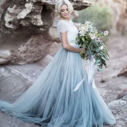 2023 Custom Made Soft Tulle Skirts For Bridal To Wedding Floor Length Tutu Skirt For Women Elastic Style Sky Blue Maxi Skirt