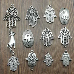 10pcs Charms Hamsa Hand Antique Silver Color Hamsa Hand Charms Pendants For Bracelets Lufthansa Hand Charms Wholesale