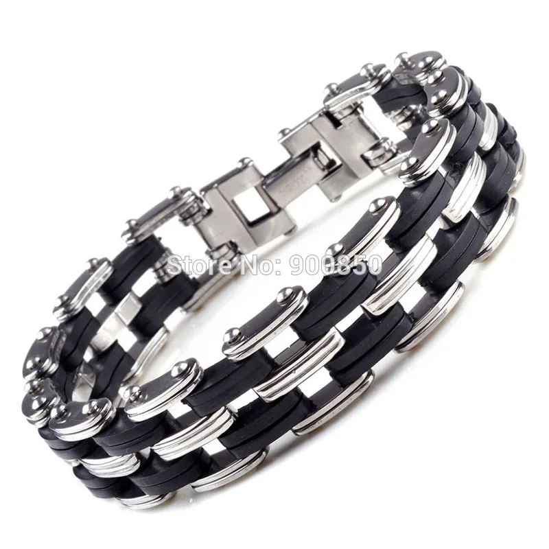 New Design Link Chain Bracelets 316L Stainless steel Bracelet Wristband 20.5-22cm Punk Silicone Men Bangle Cuff Fashion Jewlery