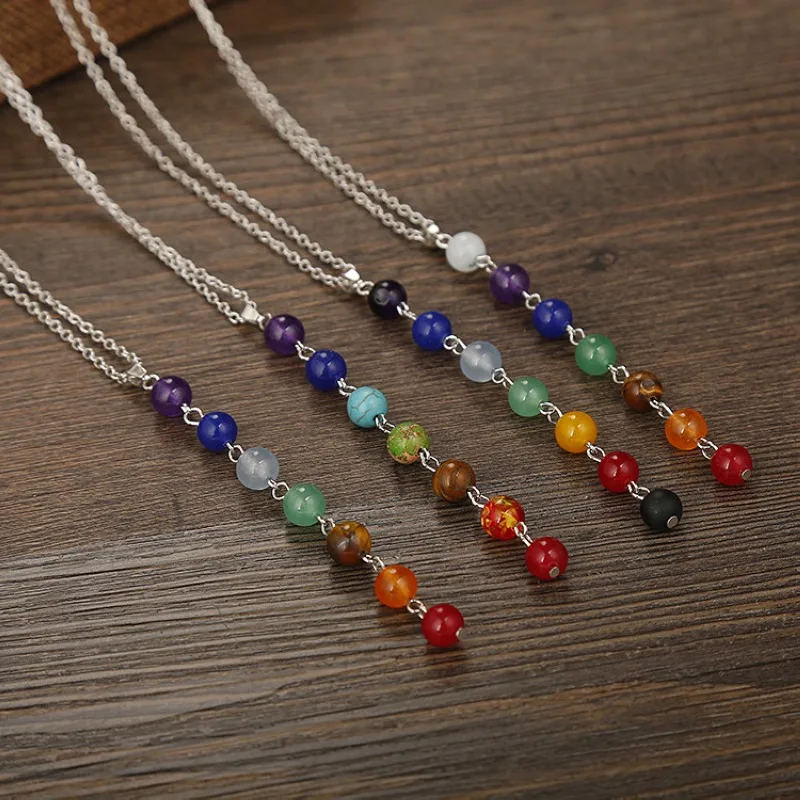 Fashion Original New Rainbow Natural Stone Chakra Necklace Women Power Stone Pendant Necklace For Lover Friend Jewelry Gift