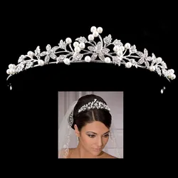 4 Design Pearl Bridal Tiara Crowns For Wedding Bride Women Hair Ornaments Head Decorations Rhinestone Hair Jewelry Accessories