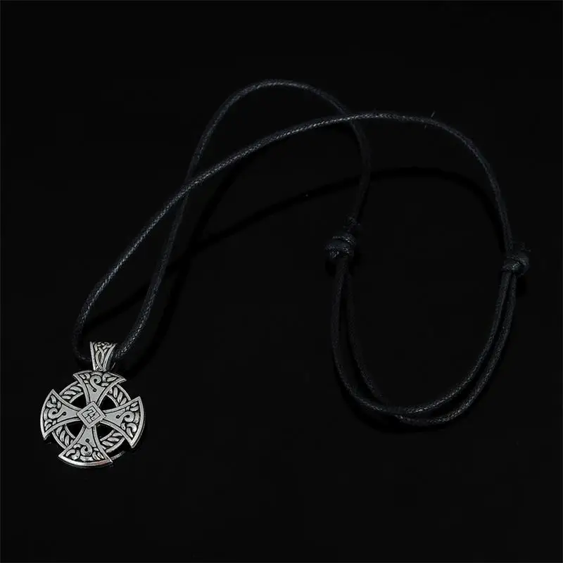 Teamer Cross Pendant Necklace Viking Shield Jewelry Tibetan Solar Necklace Celtic Knot Christian Irish Druid Silver Color Chain