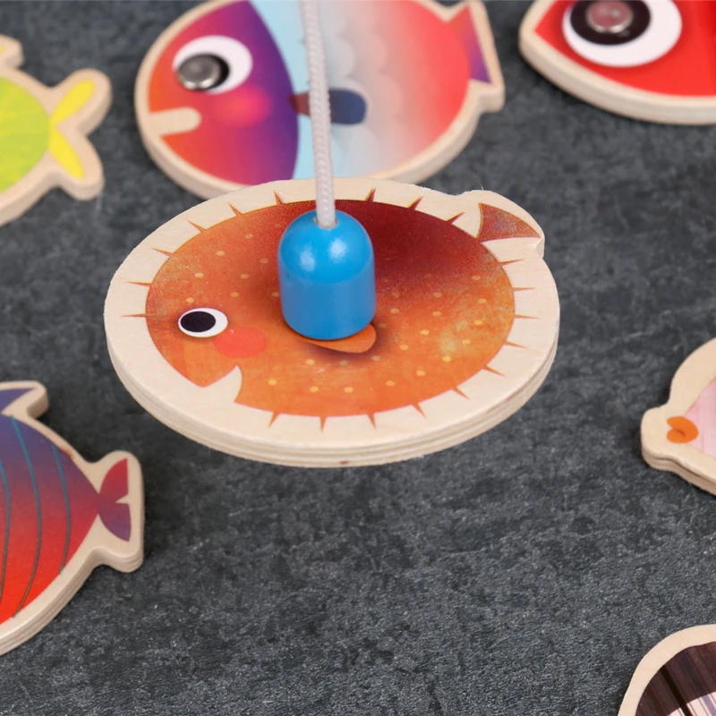 14Pcs Baby Toys Fishing Toys Wooden Magnetic Fish Toy Outdoor Toys Play with Kids Kindergarten Educational Funny Game Boys Girls