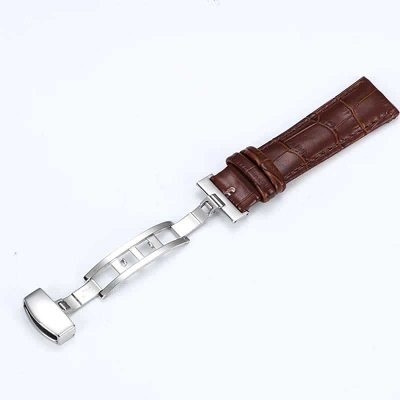 Strap Pin Buckle Strap Butterfly Pattern Leather Unfolding Buckle Bracelet Brown Black Strap 15-23 mm