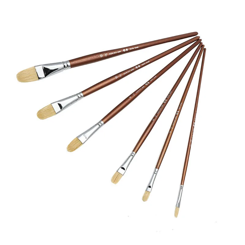 6pcs Pig\'s bristles round peak long rod gouache paintbrush watercolor brush oil paint brush artists Acrylic Paints Art supplies