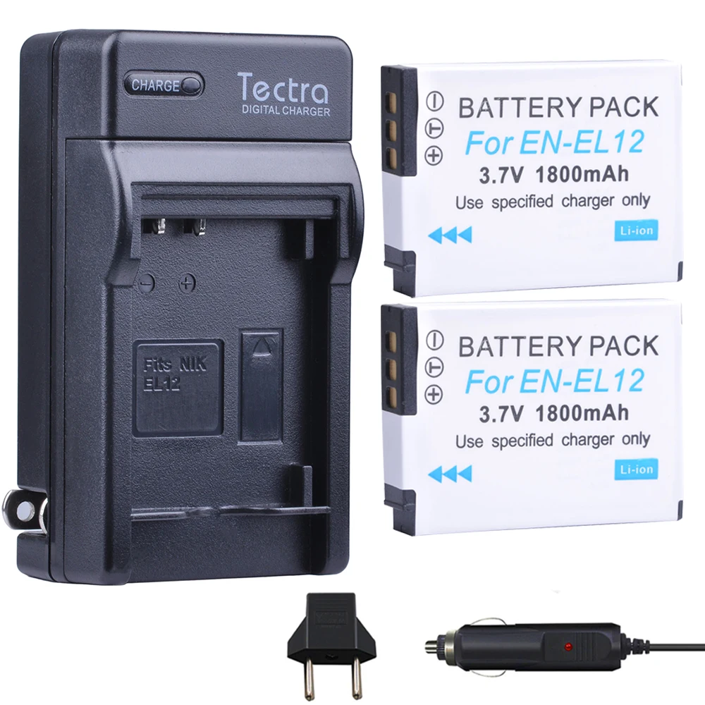 

Tectra 2Pcs EN-EL12 EN EL12 ENEL12 Bateria + Digital Charger for Nikon Coolpix S9700 S9500 S9400 S9300 S9100 S8200 S8100