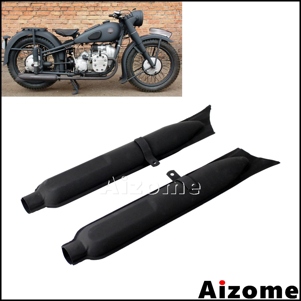 Black Motorcycle Fish Tail Exhaust Mufflers For BMW K750 M1 M72 R71 R12 Dnepr MT12 URAL Exhaust Pipes Silencer