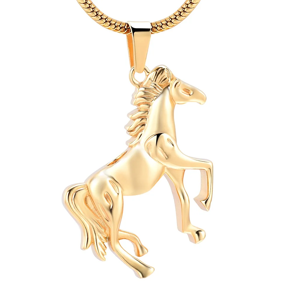 IJD10072 Gold Mustang Horse Urn Secret Stash Cremation Necklace Urn Stallion Keepsake Memorial Capsule Vial