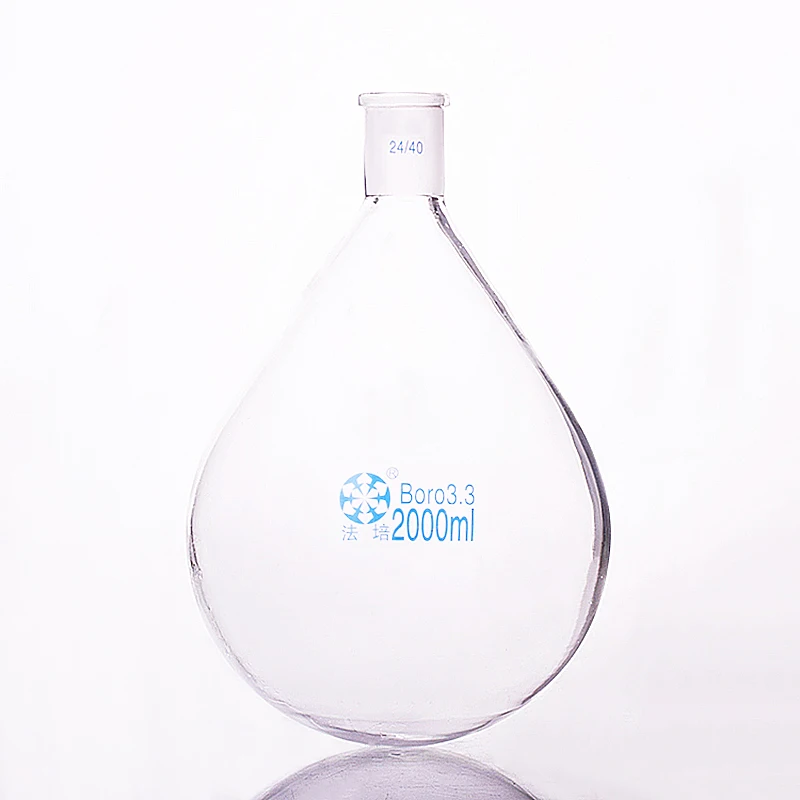 Flask eggplant shape,short neck standard grinding mouth,Capacity 2000ml and joint 24/40,Eggplant-shaped flask