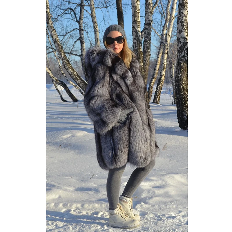 

TOPFUR 2021 New Fashion Female Real Fur Coat With Hood Natural Fox Fur Coats Loose Full Sleeves Elegant Thick Warm Winter Coat