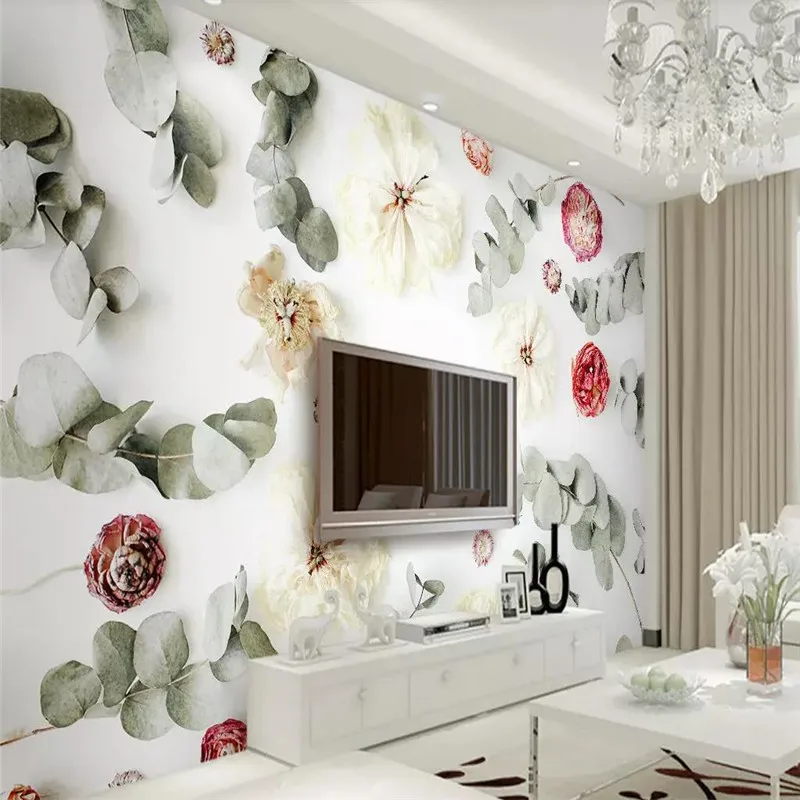 

Customized 3d wallpaper mural rose leaves dried flower sofa living room TV family art background wall silk waterproof wallpaper