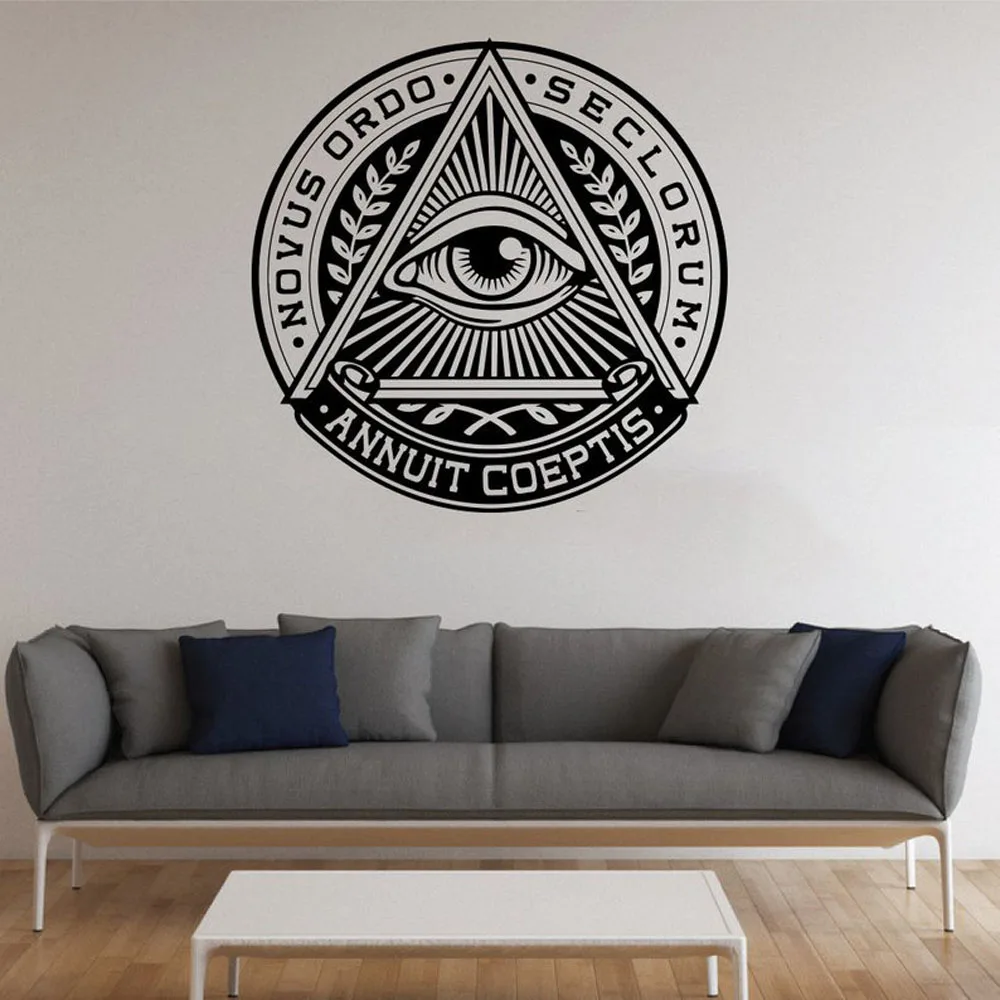 All Seeing Eye Vinyl Sticker Pyramid Eye Wall Decal Illuminati Sign Decals Wall Vinyl Home Decor Living Room Bedroom Mural G381