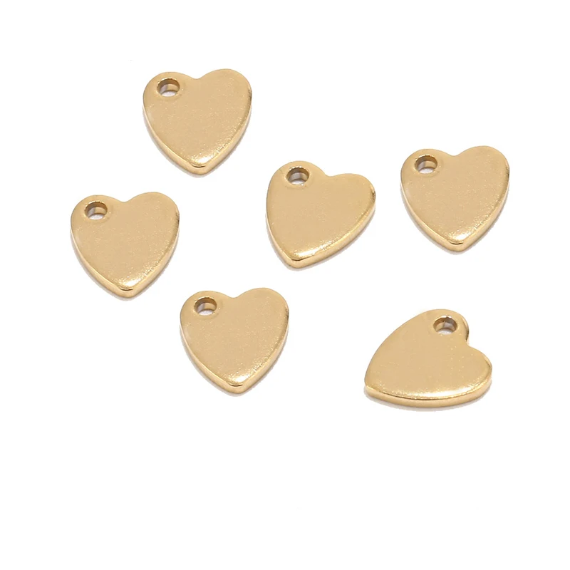 20pcs Stainless Steel Blank Stamping Tags Gold Flat Beads Hearts Charms Pendant Jewelry Findings Supplies Tag