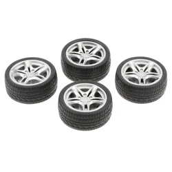 4pcs 1: 10 Drift Car Racing Car 5 Spoke Black Wheel Rims & Rubber Tires 48mm Diecast Playset Accessories