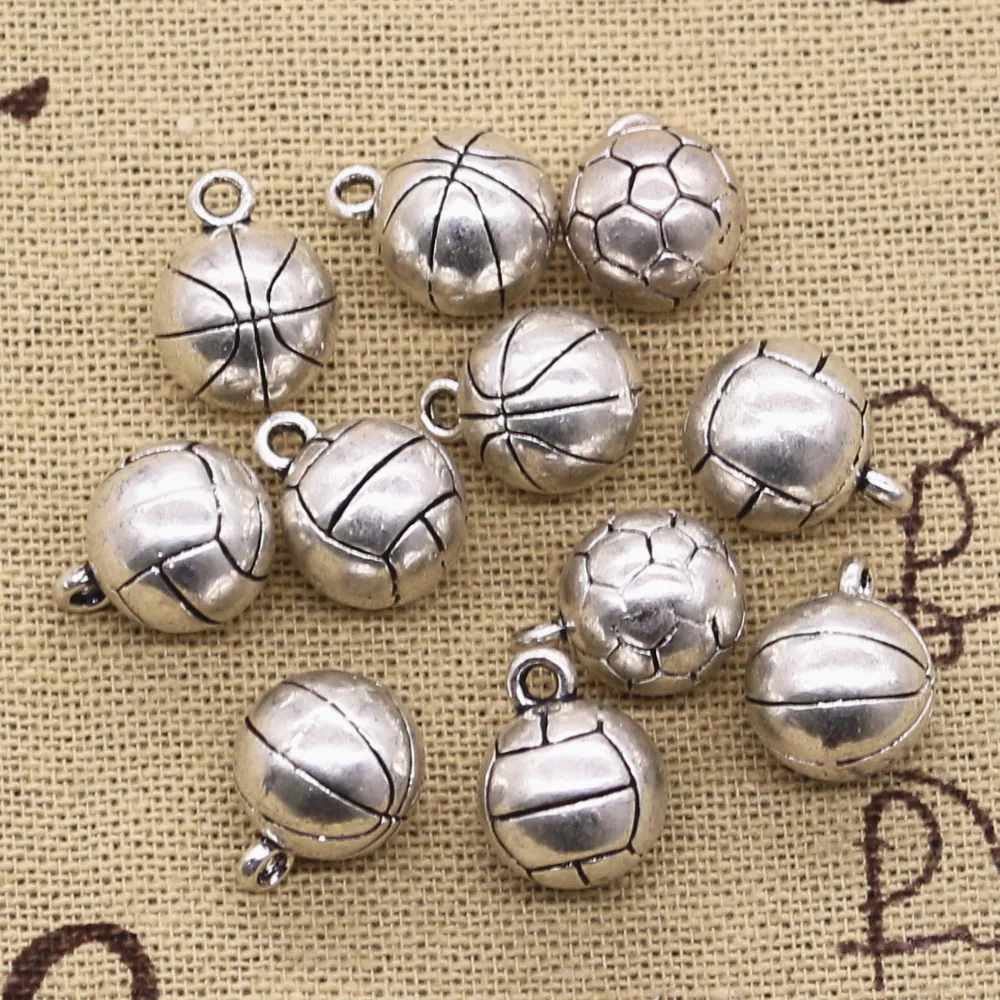 5db charms 3D Futball-labda Röplabda  Kosárlabda 15x11x11mm Medál Gyártás illeszkedő, évjárat Tibeti Bronzszínű, DIY Látlelet ékszer