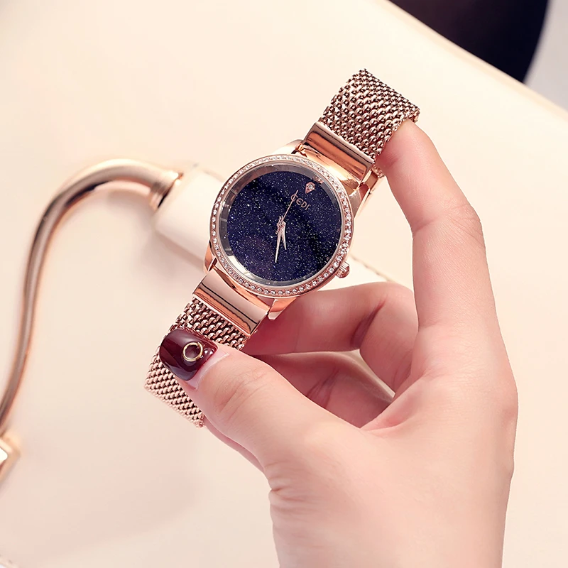 Gedi 별이 빛나는 쿼츠 여성 시계 로즈 골드 여성 손목 시계 새로운 숙녀 브랜드 럭셔리 패션 우아한 relogio feminino reloj mujer