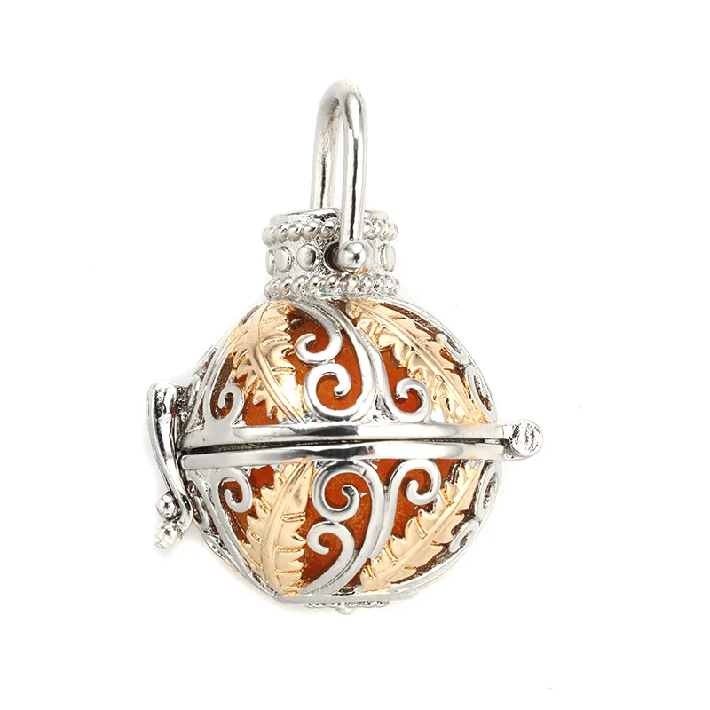 

MODKISR New Arrival 6pcs Hollow Cage Filigree Ball Box Essential Oil Diffuser Locket Pendants Banana Leaf Jewelry Without Chain