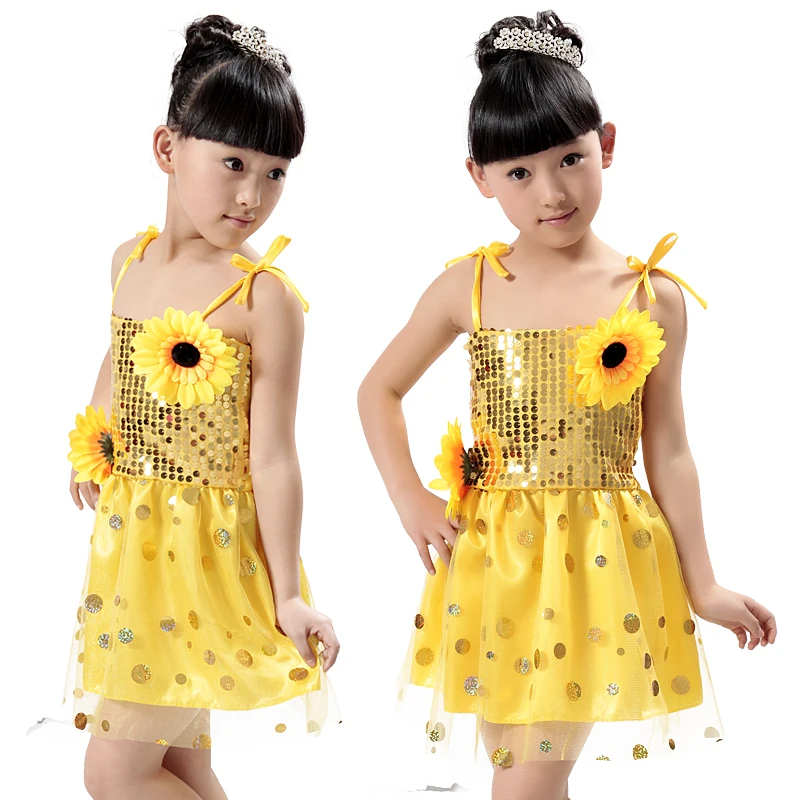 

new Sunflower Sequin children's costumes dance costumes girls veil sequins modern new condole kindergarten children