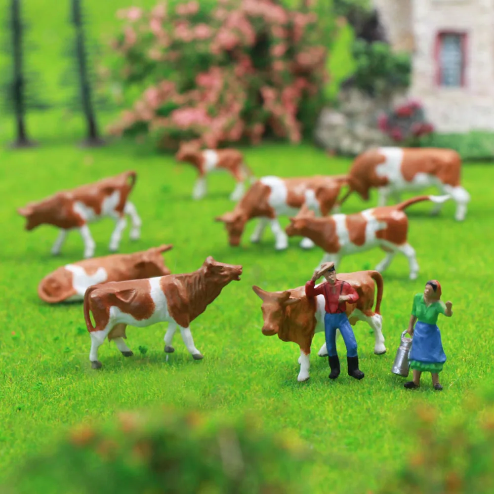 Evemodel AN8705 36pcs HO Scale 1:87 Painted Farm Animals Cows and Shepherd Model Scene