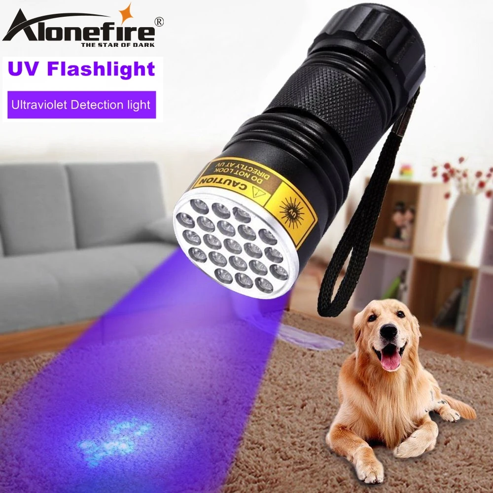 

ALONEFIRE 21 Led 395nm Ultra violet light Cat Dog Pet urine Money Travel Hotel Invisible UV Detector flashlight Lamp AAA battery