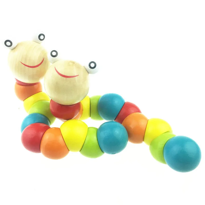 

2pcs/set Learning Education Multicolour Magical Twisting Insect Child Toy Wooden Puzzle Baby train Fingers toy